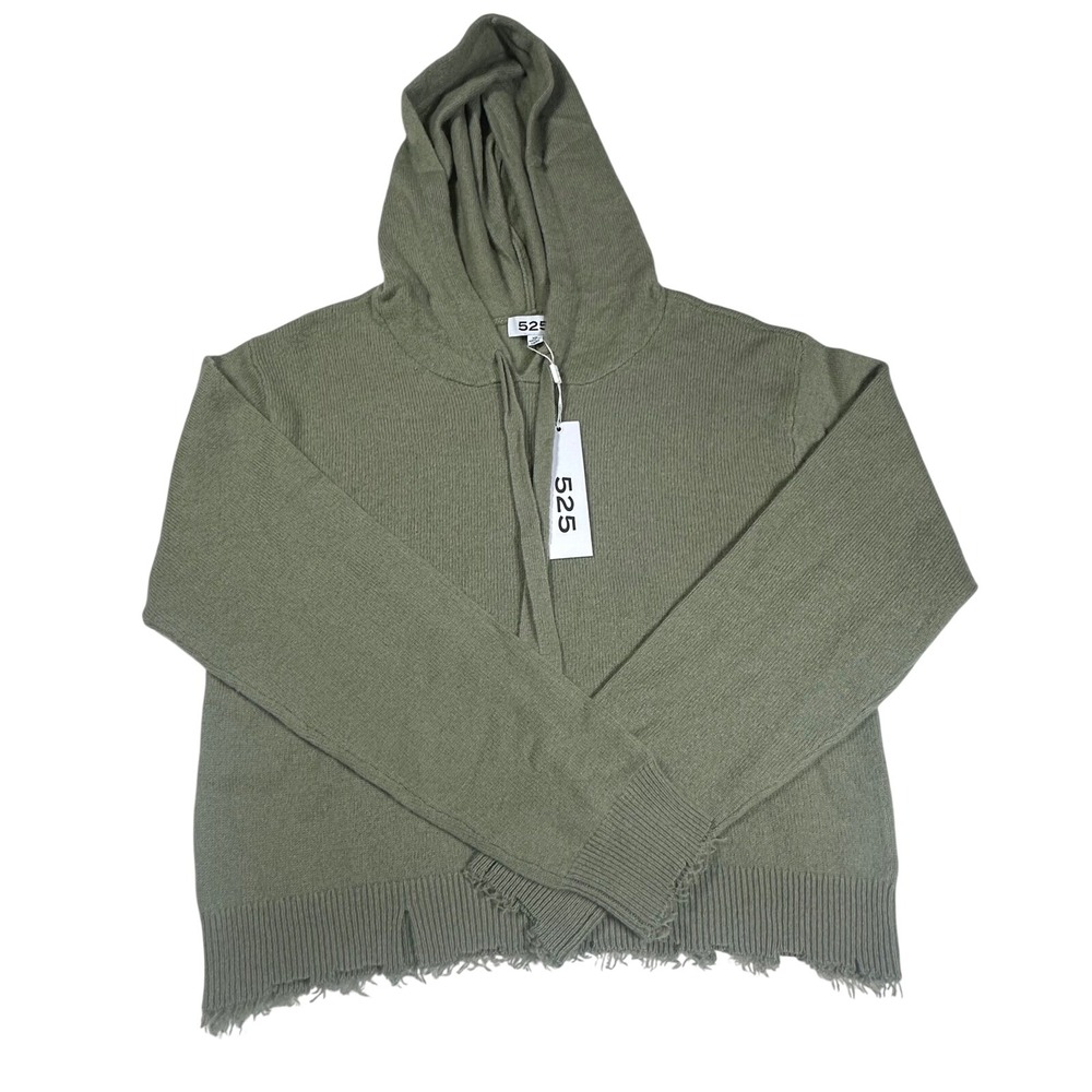 525 America Distressed Cashmere Hoodie Soft Sweater Fern Green Women's XS NWT